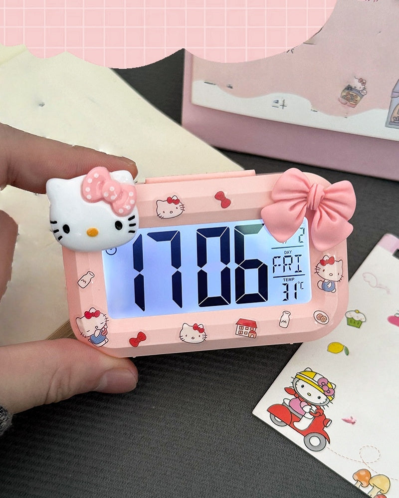 LED Digital Children Alarm Clock With Night Light - Light Alarm Clock for Girls Boys Teenagers School Back To School Gifts Dual Alarms Snooze Modes Temperature Dates display (Kuromi)