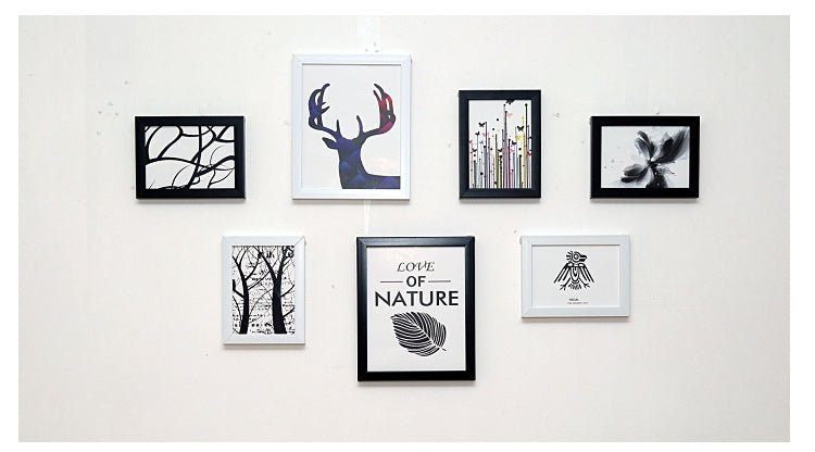 Collage Picture Frames, Set of 7 Pieces Photo Wall Frame, Wood Collage Frames for Family Pictures, Stairs Creative Photo Wall Two 10x8 Five 7x5 (7PCS White+Black)