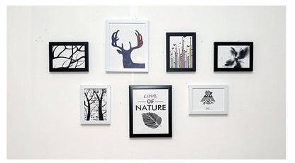 Collage Picture Frames, Set of 7 Pieces Photo Wall Frame, Wood Collage Frames for Family Pictures, Stairs Creative Photo Wall Two 10x8 Five 7x5 (7PCS White+Black)