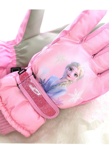 Kids Boy Girl  Waterproof Winter Snow Ski Snowboard Fleece Thermal Warm Outdoor Gloves (Pink Frozen)