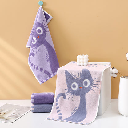 2PCS Children's Facial Towel, Kids Washcloth Towels, Cotton Kids Face Towels, Cute Kitty dog Hand Towel Set, Children Wash Cloths for Hand Face Shower, 35x 70 CM (Cat)