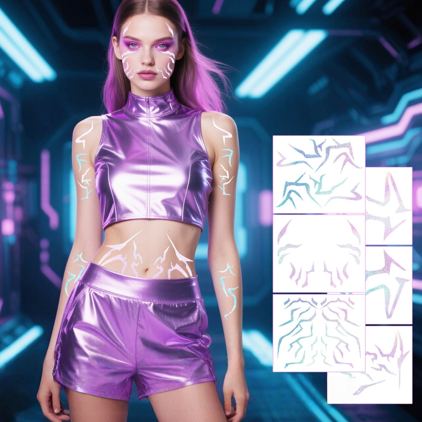 Temporary Tattoos for Kids, Kpop Cosplay Accessories, Kids Laser Tattoos for Girls Boys Face Body Christmas Costumes Cosplay Accessories Fake Hunters Tattoos (Body 6pcs)