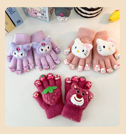 Full Finger Gloves Elsa Winter Knit Warm Mittens Soft Lined Fleece Thermal Outdoor Stretchy Gloves for Kids boys girls