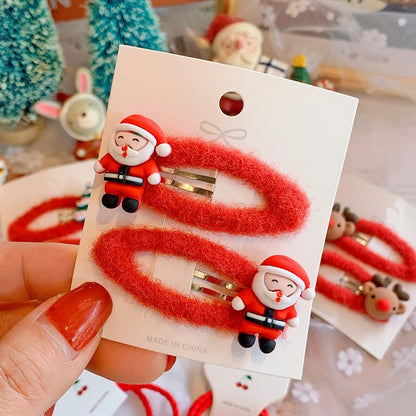 8PCS New Year Xmas Christmas Tree Santa Reindeer Snowman Bobbles Hair Clips Girls kids Gift Set Hair Accessories Snaps Barrettes