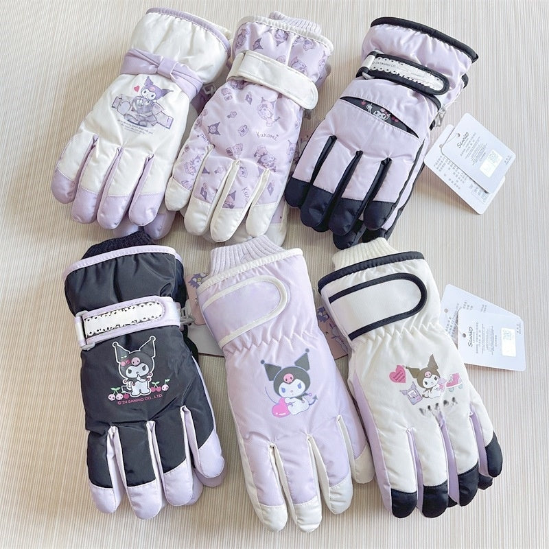 Kids Boy Girl Waterproof Winter Snow Ski Snowboard Fleece Thermal Warm Outdoor Gloves(Cinnamoroll)