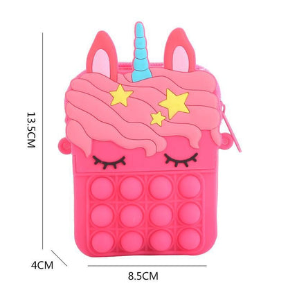Unicorn Sensory Pop Toy Bag Girls Shoulder Bag, Silicone Pop Fidget Bag Poppet Handbag Purse Push Bubble Messenger Bag Anxiety Stress Relief for Children, Girls (Unicorn Rainbow Pop Bag)