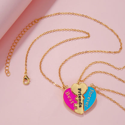 Best Friend Necklace Set, Matching BFF for 2 or 3 Friends, Ideal Friendship Jewelry Gift for Girls, Women, Sisters, Perfect for Birthdays and Special Occasions (Heart 3 Friends)