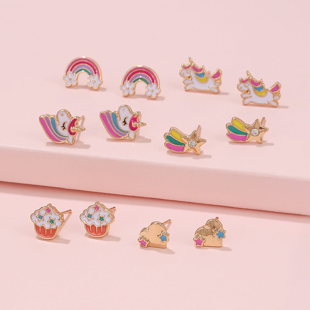 2/3 Pairs Kids Clip On Earrings , Girls Unicorn,Rainbow Butterfly, Cute Clip On Earrings Princess Jewelry,Clip-on Set for Kids Girls (Unicorn 3Pairs)