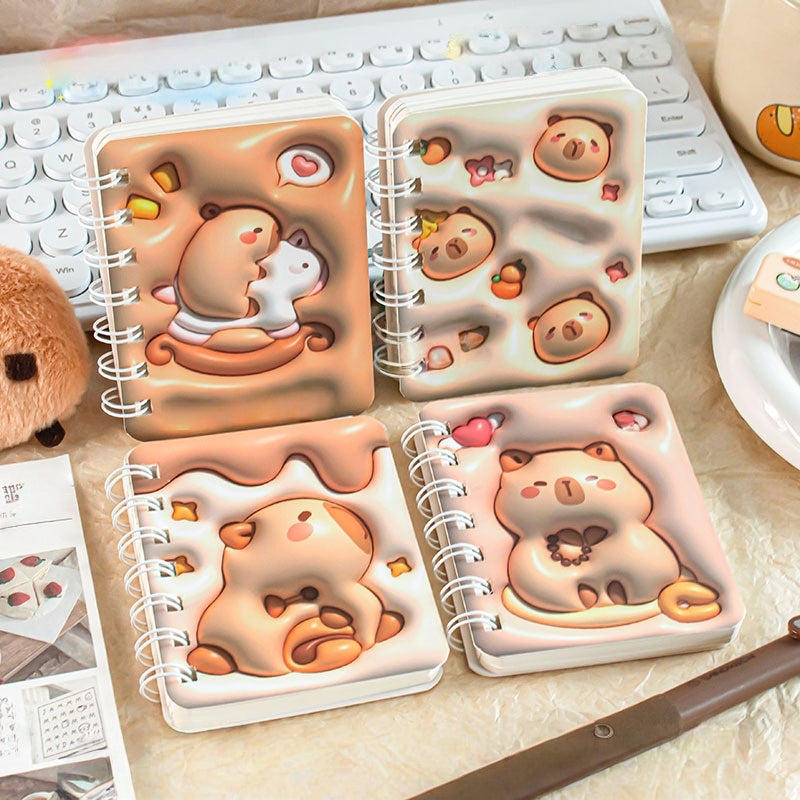 4PCS cute unicorn bus Notebook Wirebound Small Mini Pocket Journal Diary for Girls Boys Kids Gift Spiral bound A7 Lined Notebook Writing Drawing Notepad (Capybara)