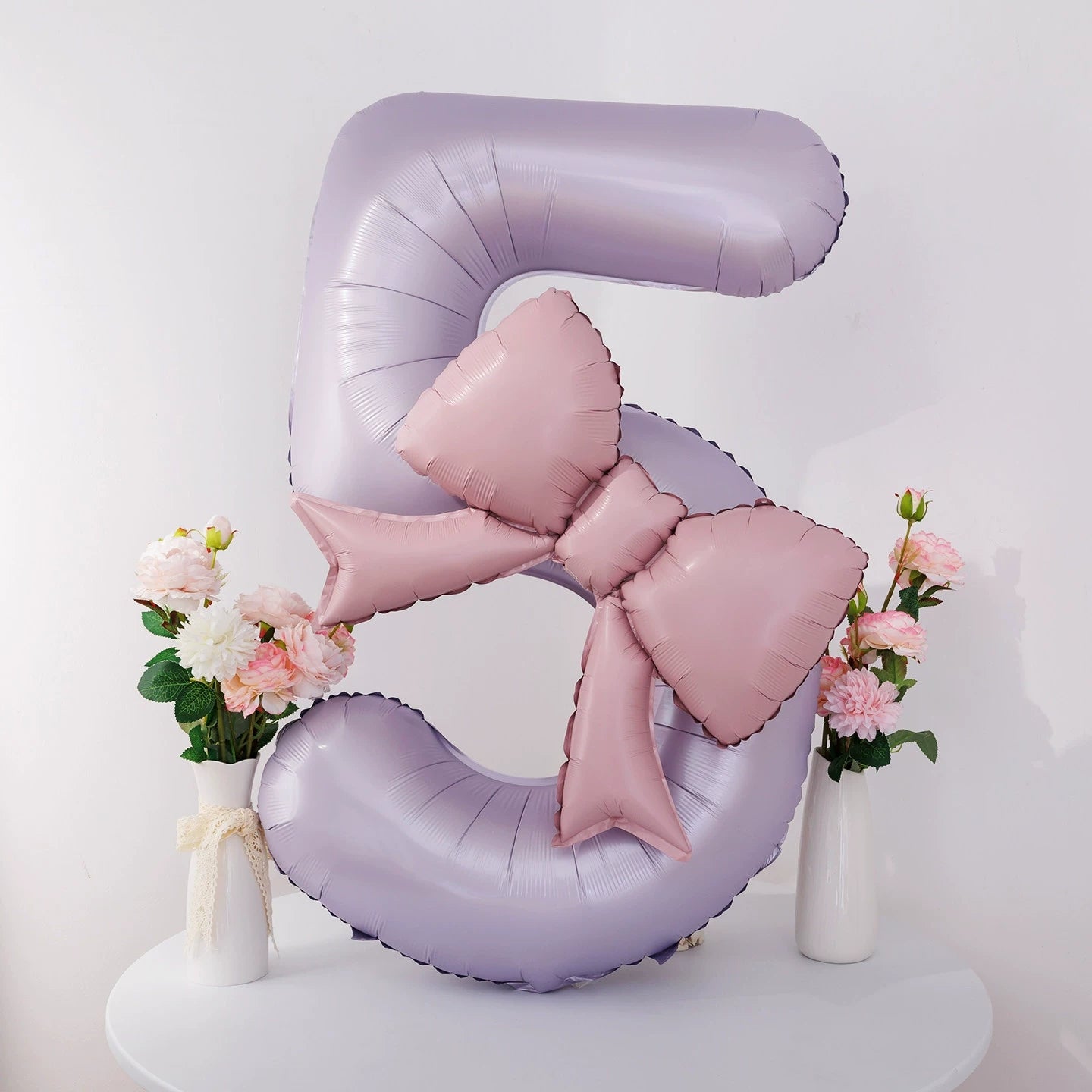 40'' Purple Number with Bow Balloon, Self Inflating Foil Light Pink Set 0-9, Pastel Pink Helium Balloon for Girls Birthday Party Decorations Anniversary Supplies (Purple, Number 9)