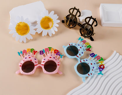 3 Pack Happy Sunglasses Birthday Glasses Lovely Cupcake Birthday Sunglasses for Women Kids Happy Party Glasses for Photo Props Party Decorations