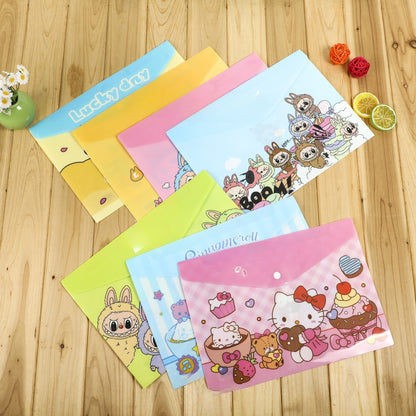 4PCS Plastic Wallets A4, 4 Different Designs Plastic Folders Popper Folder with Snap Closure, Lightweight Wallets for Document Office School for Kids Adults (Kuromi 4pcs, A4)