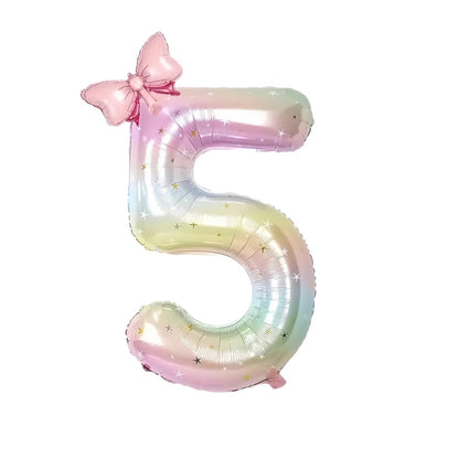 40'' Pink Number with Bow Balloon, Self Inflating Foil Light Pink Set 0-9, Pastel Pink Helium Balloon for Girls Birthday Party Decorations Anniversary Supplies (Rainbow, Number 2)