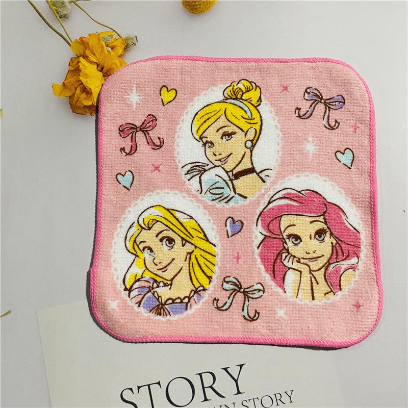 5 Pcs Soft Kids Washcloth Towels with Princess Mermaid Spider , Multicolor Children's boys girls Facial Hand Towel, Cotton Baby Face Washer Hand Towels 15 x 15 CM（Princess）