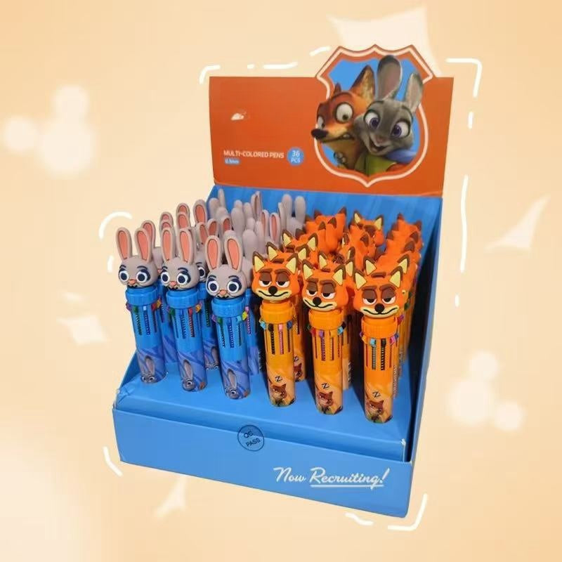 Multicolor teddy bear Pens 0.5mm 10-in-1 Retractable Ballpoint Pens 10 Colors Transparent Barrel Ballpoint Pen for Office Supplies and kids school (Nick)