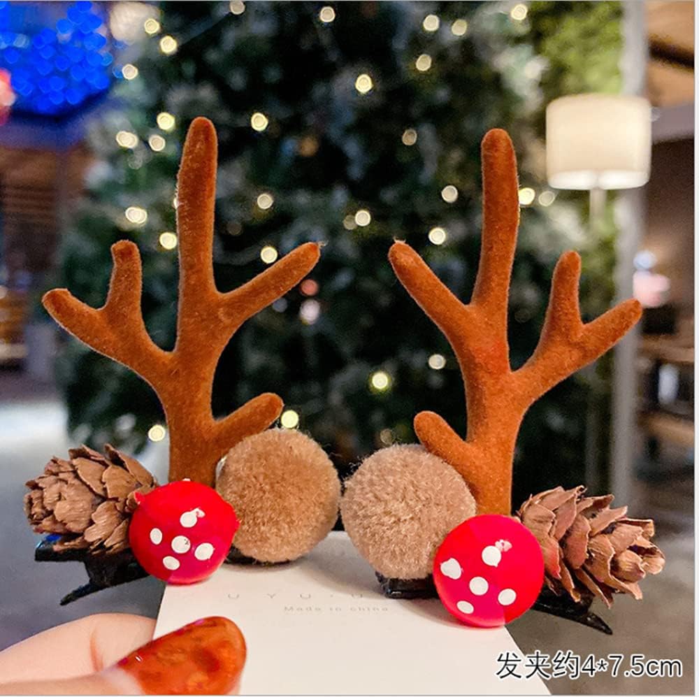 8PCS Christmas Xmas Party Santa Reindeer Snowman Pom Pom Bell Antler Kids Girls Toddlers Women Hair Clips Alligator Barrettes Hairpins Party