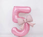 40'' Pink Number with Bow Balloon, Self Inflating Foil Light Pink Set 0-9, Pastel Pink Helium Balloon for Girls Birthday Party Decorations Anniversary Supplies (Pink, Number 5)