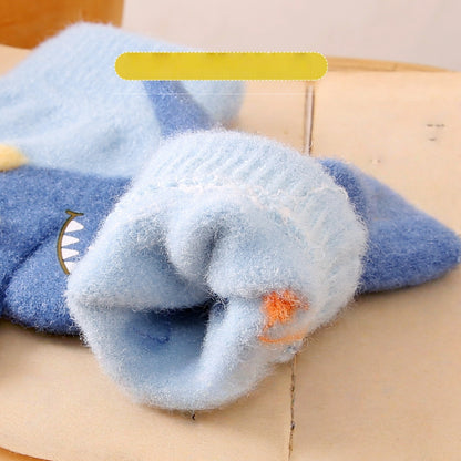 Full Finger Gloves Dinosaur Cat Capybara Winter Knit Warm Mittens Soft Lined Fleece Thermal Outdoor Stretchy Gloves for Kids boys girls (Dinosaur)