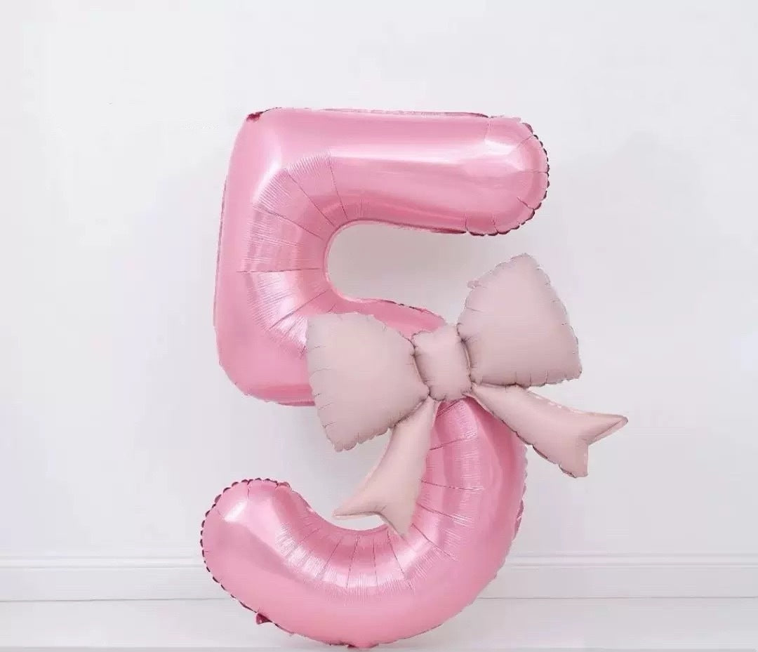 40'' Pink Number with Bow Balloon, Self Inflating Foil Light Pink Set 0-9, Pastel Pink Helium Balloon for Girls Birthday Party Decorations Anniversary Supplies (Pink, Number 4)