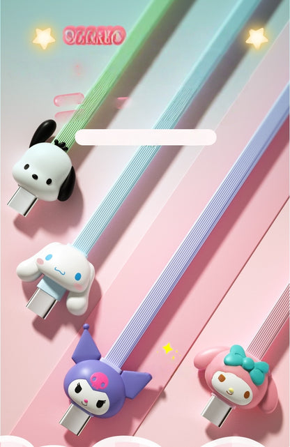 Cute Kitty Cartoon Charging Cable - Pink 2-in-1 Multi-Connector USB-C to USB-C/-C to C 3A USB Cable for Fast Charging, 1m Transfer Cable, USB-A Adaptor Included, Fast Charger Compatible