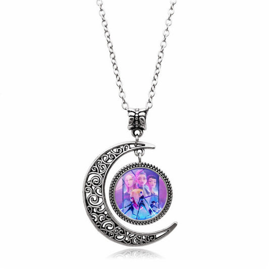 KPop Demon Necklace, Moon Pendant Necklace Cosplay Christmas Party Costume Accessories for Fans, Women, Girls（01）