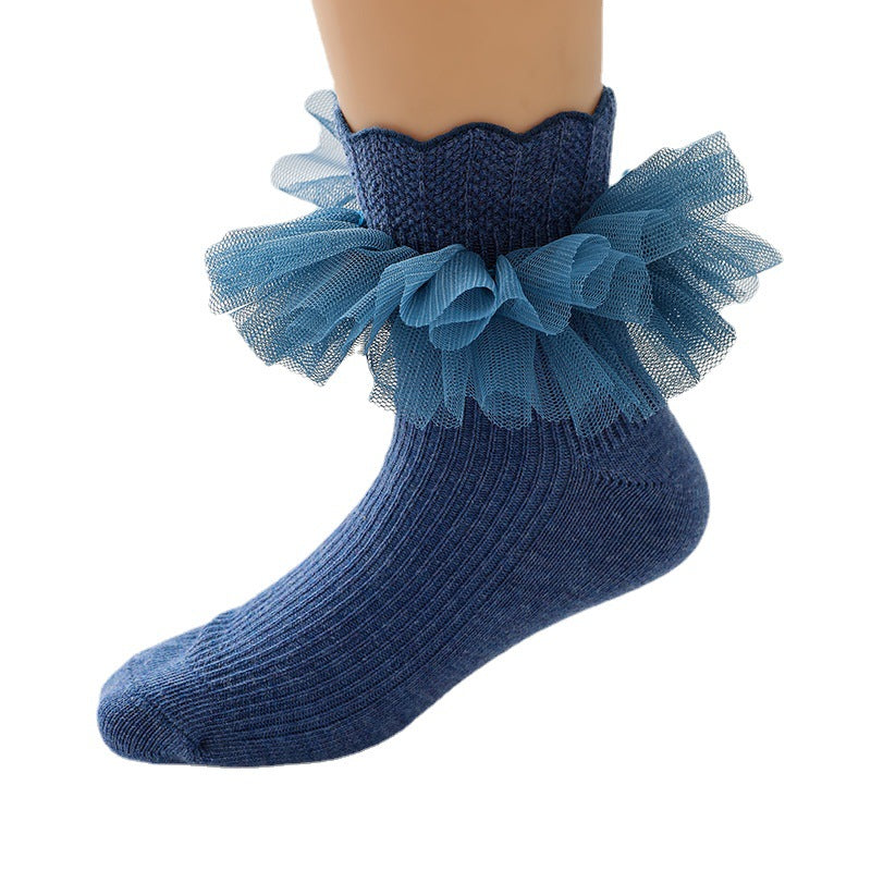 3 Pairs Kids Baby Girls Frilly Lace Tutu Flower Soft Cotton Socks Newborn Toddler Ankle Socks (Set01 1-3)