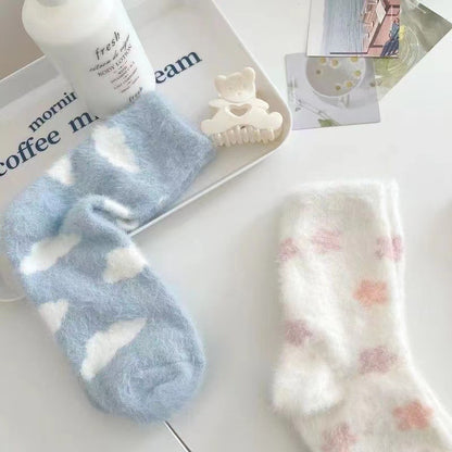 3 Pairs Fluffy Ladies Thermal Socks Womens Warm Thick Heat Wool Knitting Walking Boot Hiking Socks Winter (B)