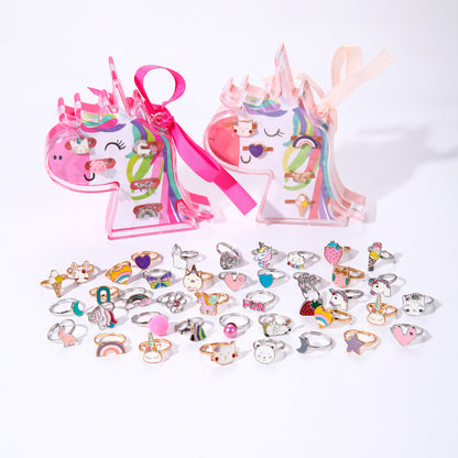 5pcs Adjustable Girls Rings Set Toys, Unicorn Finger Rings Princess Mermaid Rainbow Dress up for Children Kids Little Girls