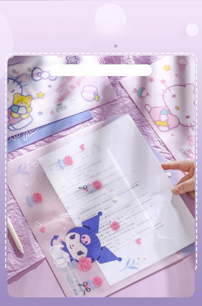 4PCS Plastic Wallets A4, 4 Different Designs Plastic Folders Popper Folder with Snap Closure, Lightweight Wallets for Document Office School for Kids Adults (Hello Kitty 4pcs, A4)