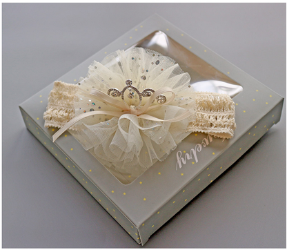 3PCS Baby Crown Lace Tutu Flower Socks Princess Party Newborn Toddler Ankle Socks Hair Headband Gift Set in Box (F)