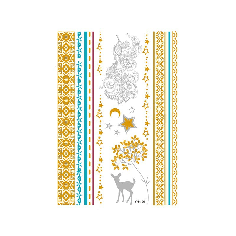 9 Sheets Women Men Gold Fashion Metallic Temporary Tattoos Waterproof Stickers Festival Fake Jewelry Tattoos Body Art