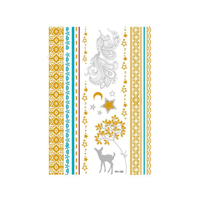 9 Sheets Women Men Gold Fashion Metallic Temporary Tattoos Waterproof Stickers Festival Fake Jewelry Tattoos Body Art