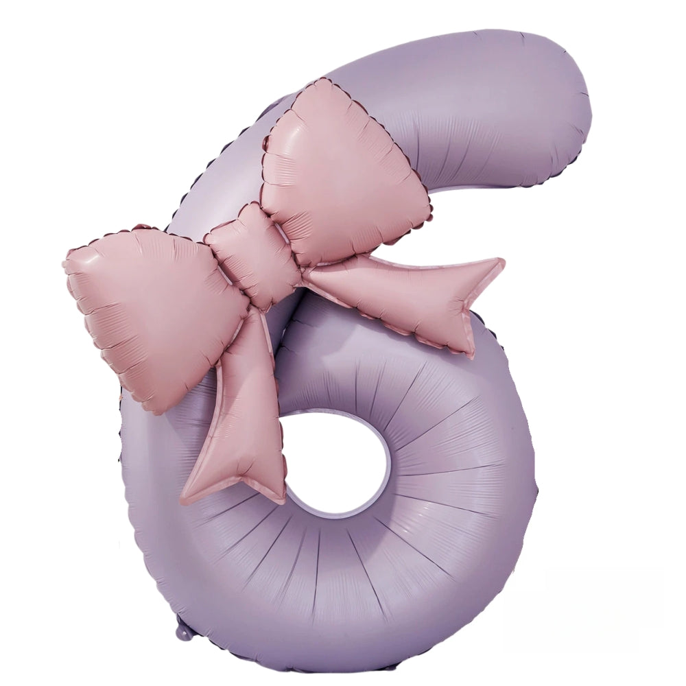 40'' Purple Number with Bow Balloon, Self Inflating Foil Light Pink Set 0-9, Pastel Pink Helium Balloon for Girls Birthday Party Decorations Anniversary Supplies (Purple, Number 9)