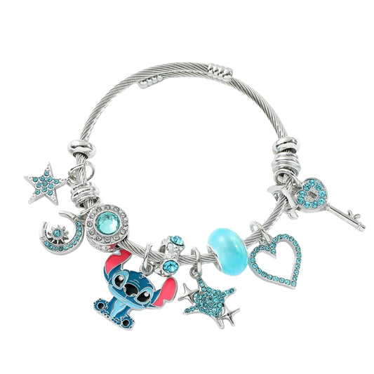 Magical kitty Sparkly Crystal Silver Plated Adjustable Charm Bracelet Birthday Gifts for Girls kids Birthday Jewellery Bracelets (Stitch)