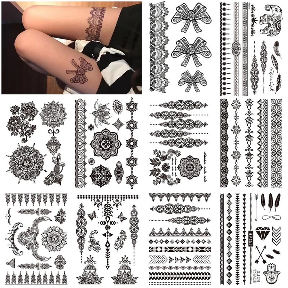 9 Sheets Women Men Gold Fashion Metallic Temporary Tattoos Waterproof Stickers Festival Fake Jewelry Tattoos Body Art