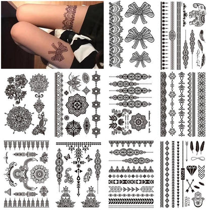 9 Sheets Women Men Gold Fashion Metallic Temporary Tattoos Waterproof Stickers Festival Fake Jewelry Tattoos Body Art