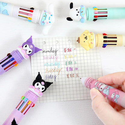 Multicolor teddy bear Pens 0.5mm 10-in-1 Retractable Ballpoint Pens 10 Colors Transparent Barrel Ballpoint Pen for Office Supplies and kids school (Cinnamoroll)