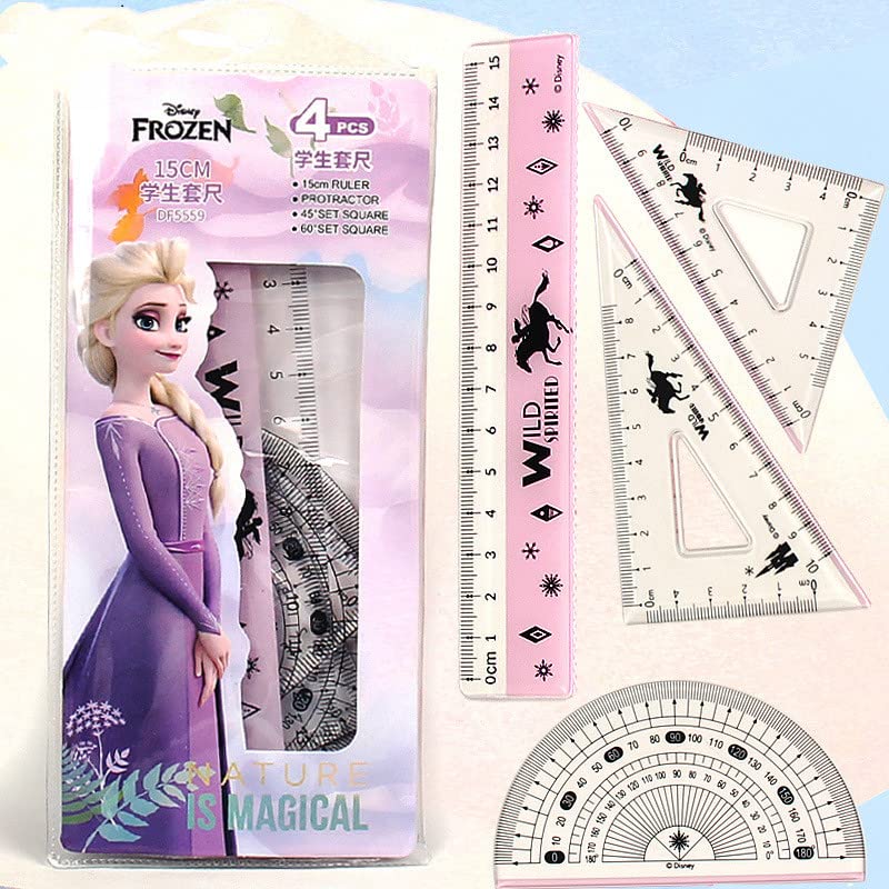 4PCS Ruler Kit Transparent Plastic Set Practical Math Geometry Kit Includes Straight Ruler Triangle Protractor for Student and Teacher