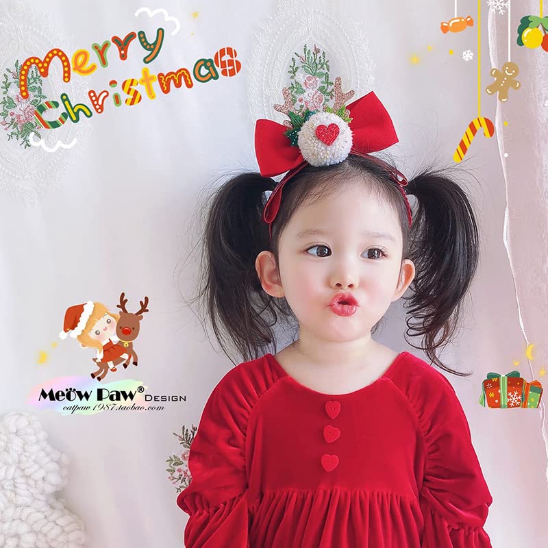 2PCS Christmas Headband Xmas Party Fun Fancy Flower Antlers Elk Deer Animal Horns Headwear Prom Kids Headband Hair Accessories