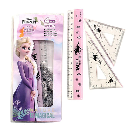 4PCS Ruler Kit Transparent Plastic Set Practical Math Geometry Kit Includes Straight Ruler Triangle Protractor for Student and Teacher