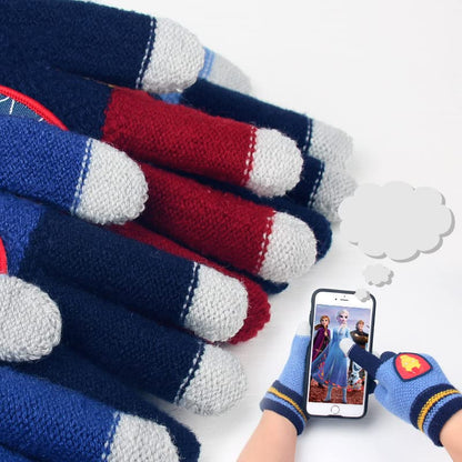 Full Finger Gloves Dinosaur Cat Capybara Winter Knit Warm Mittens Soft Lined Fleece Thermal Outdoor Stretchy Gloves for Kids boys girls(Spiderman)