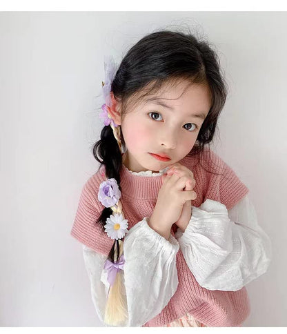 Kids Girls Toddlers Blue Elsa Ponytail Hair Extension Party Hair clips Snowflake Crown Headband Hairband Costume Dress up Braided Wigs (Rapunzel crown headband(FLOWERS RANDOM))