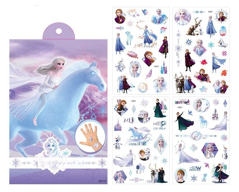 4 Sheets Kids Girls Princess Mermaid Temporary Tattoos Sticker Birthday Party Bag Fillers Favors Supplies Gifts Goodies,Fake Waterproof Temporary Tattoo Set(Frozrn Ⅱ)
