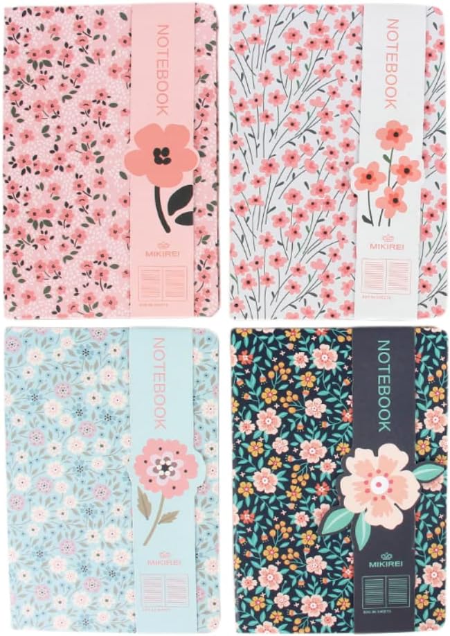 4PCS A6 Floral Journal Notebook,Lined Mini Small Pocket Notebook for Women and Men Writing Drawing Notep