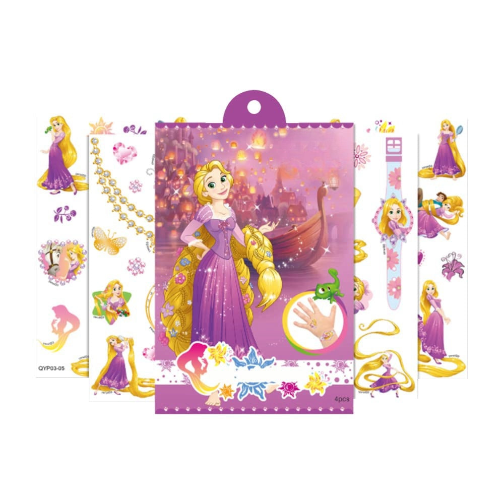 4 Sheets Kids Girls Princess Mermaid Temporary Tattoos Sticker Birthday Party Bag Fillers Favors Supplies Gifts Goodies,Fake Waterproof Temporary Tattoo Set(Rapunzel)