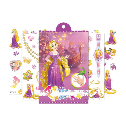 4 Sheets Kids Girls Princess Mermaid Temporary Tattoos Sticker Birthday Party Bag Fillers Favors Supplies Gifts Goodies,Fake Waterproof Temporary Tattoo Set(Rapunzel)