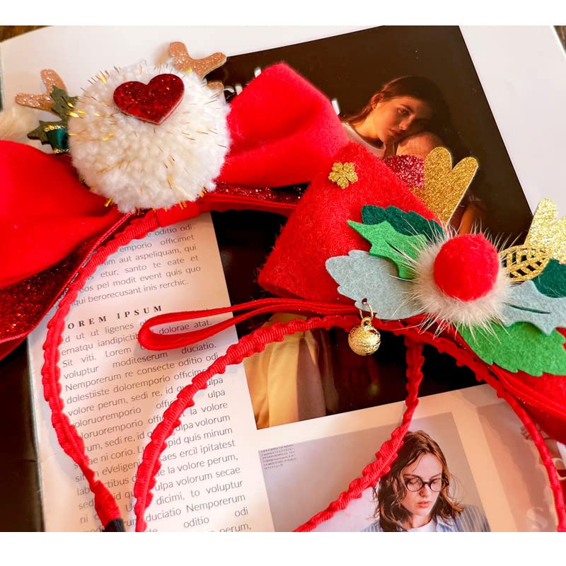 2PCS Christmas Headband Xmas Party Fun Fancy Flower Antlers Elk Deer Animal Horns Headwear Prom Kids Headband Hair Accessories