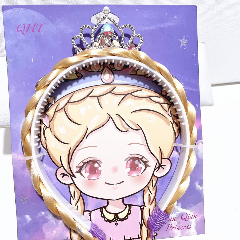 Kids Girls Toddlers Blue Elsa pink Ponytail Hair Extension Party Hair clips Snowflake Crown Headband Hairband Costume Dress up Braided Wigs (Rapunzel Ponytail(FLOWERS RANDOM))