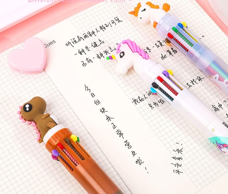 Multicolor teddy bear Pens 0.5mm 10-in-1 Retractable Ballpoint Pens 10 Colors Transparent Barrel Ballpoint Pen for Office Supplies and kids school (Bear)