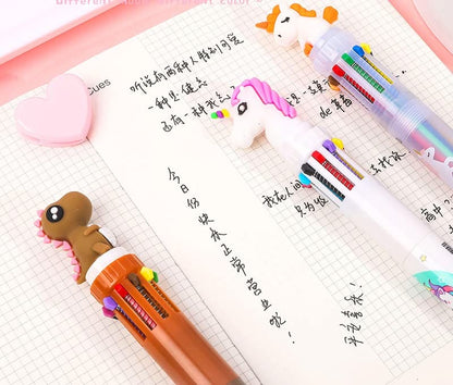 Multicolor teddy bear Pens 0.5mm 10-in-1 Retractable Ballpoint Pens 10 Colors Transparent Barrel Ballpoint Pen for Office Supplies and kids school (Bear)